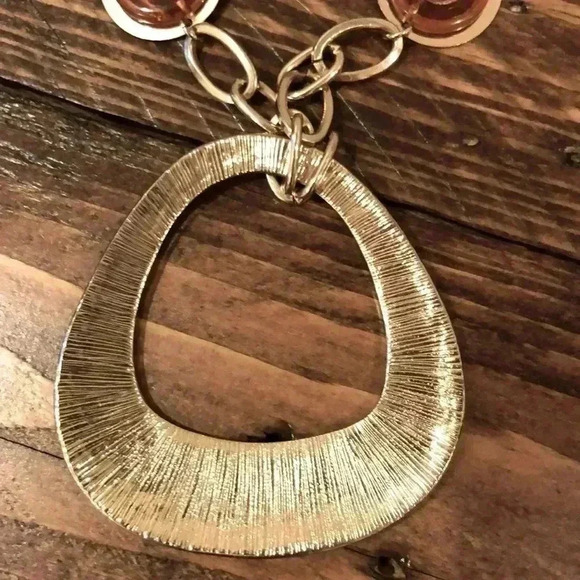 Gold Chain Link Statement Necklace with Wood Accents - Picture 4 of 4